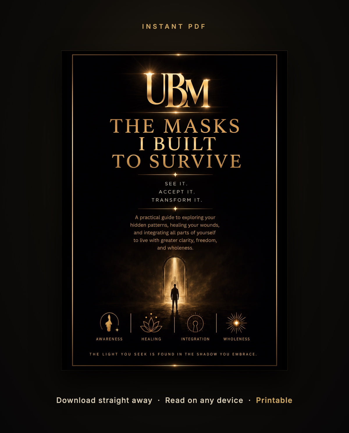 Cover of The Masks I Built to Survive, an instant PDF you can download, read on any device and print