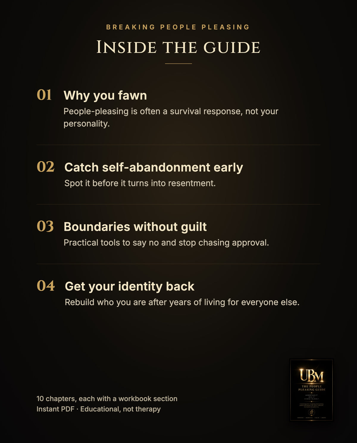 Inside the guide: why you fawn, catching self-abandonment early, boundaries without guilt and getting your identity back