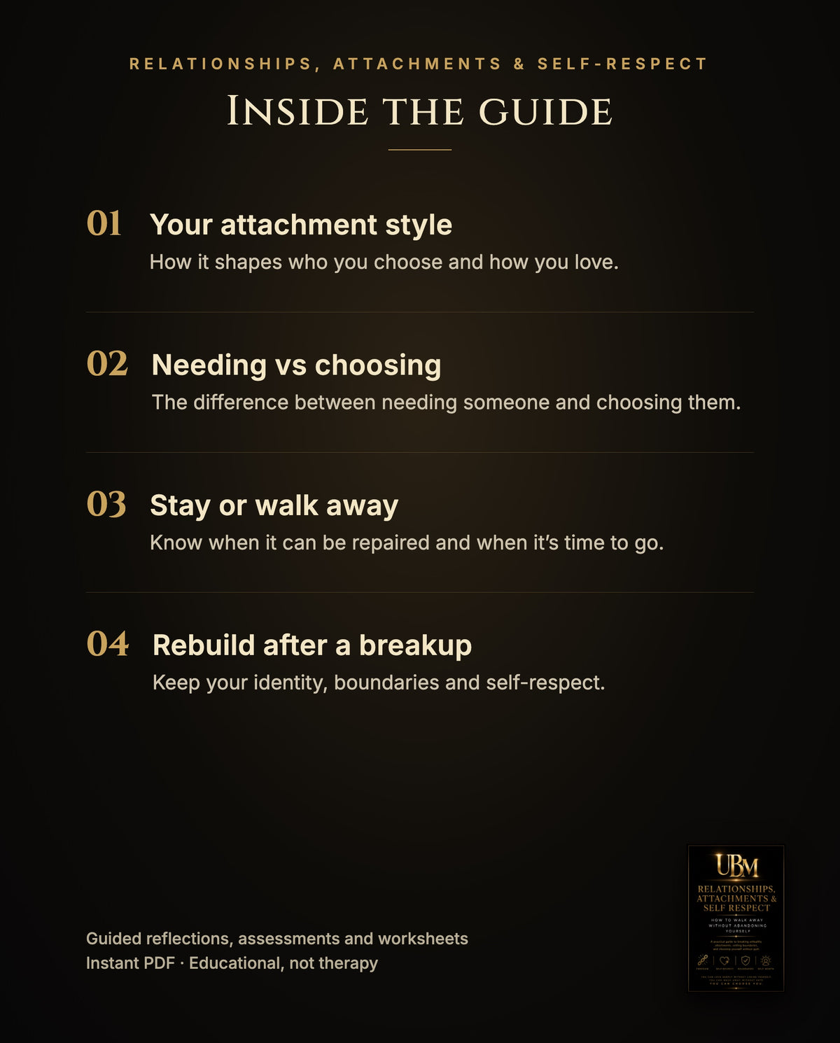 Inside the guide: your attachment style, needing versus choosing, stay or walk away, and rebuilding after a breakup