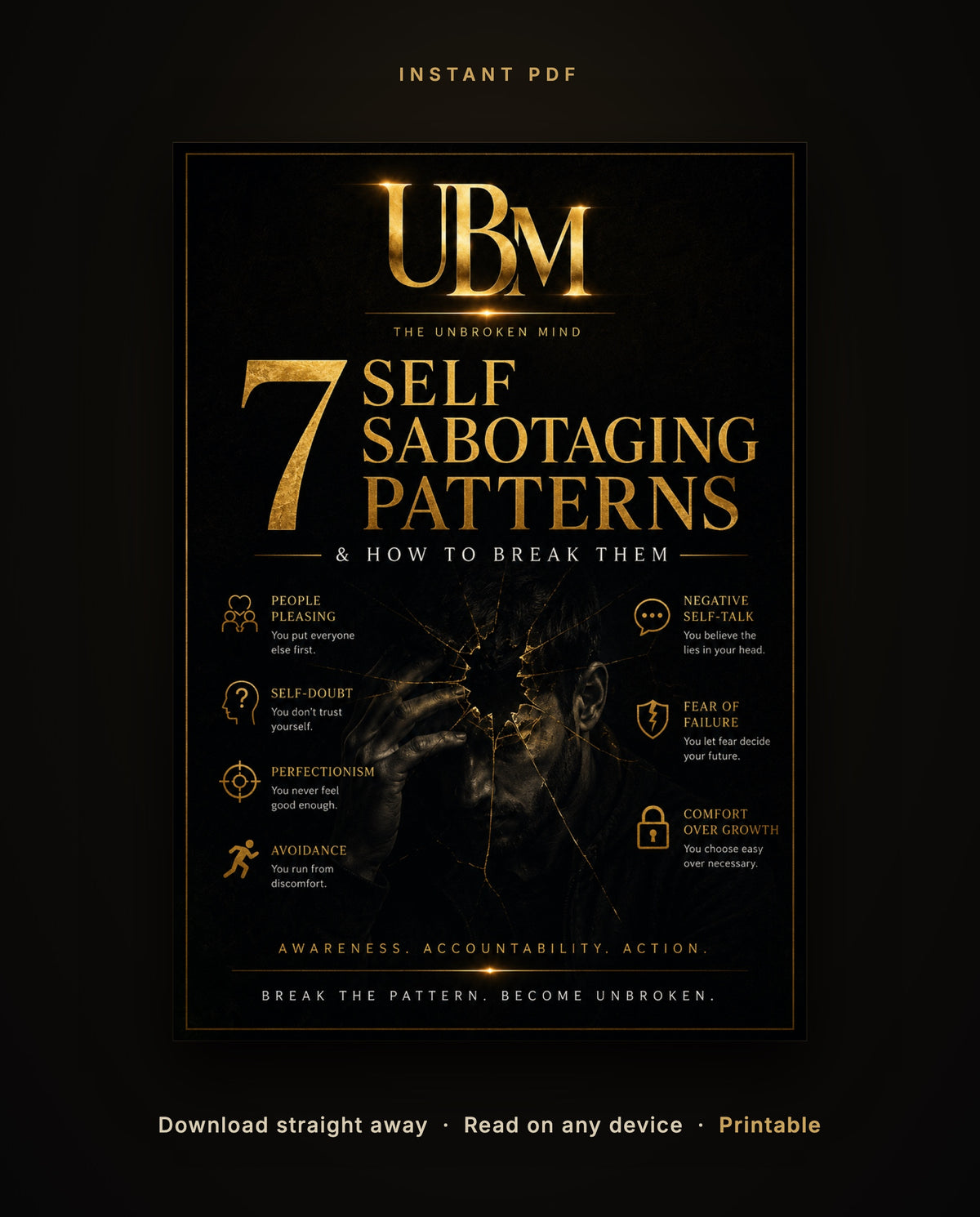 Cover of 7 Self-Sabotaging Patterns and How to Break Them, an instant PDF you can download, read on any device and print