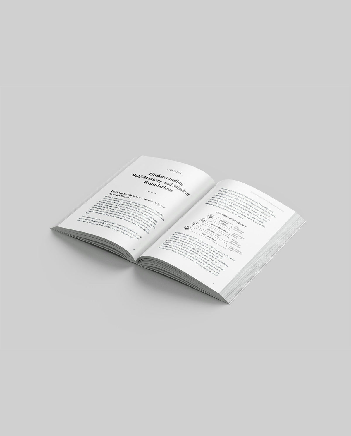 The printed book open to a chapter on self-mastery and mindset foundations