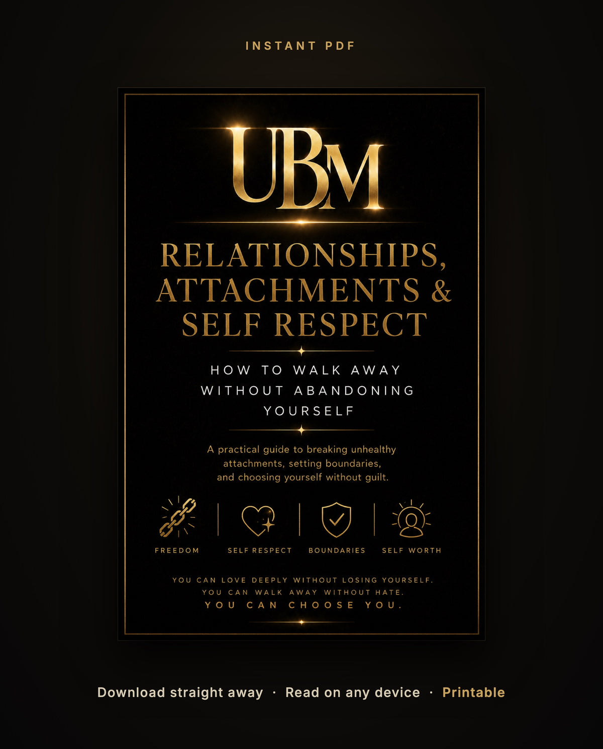 Cover of Relationships, Attachments and Self Respect, an instant PDF you can download, read on any device and print