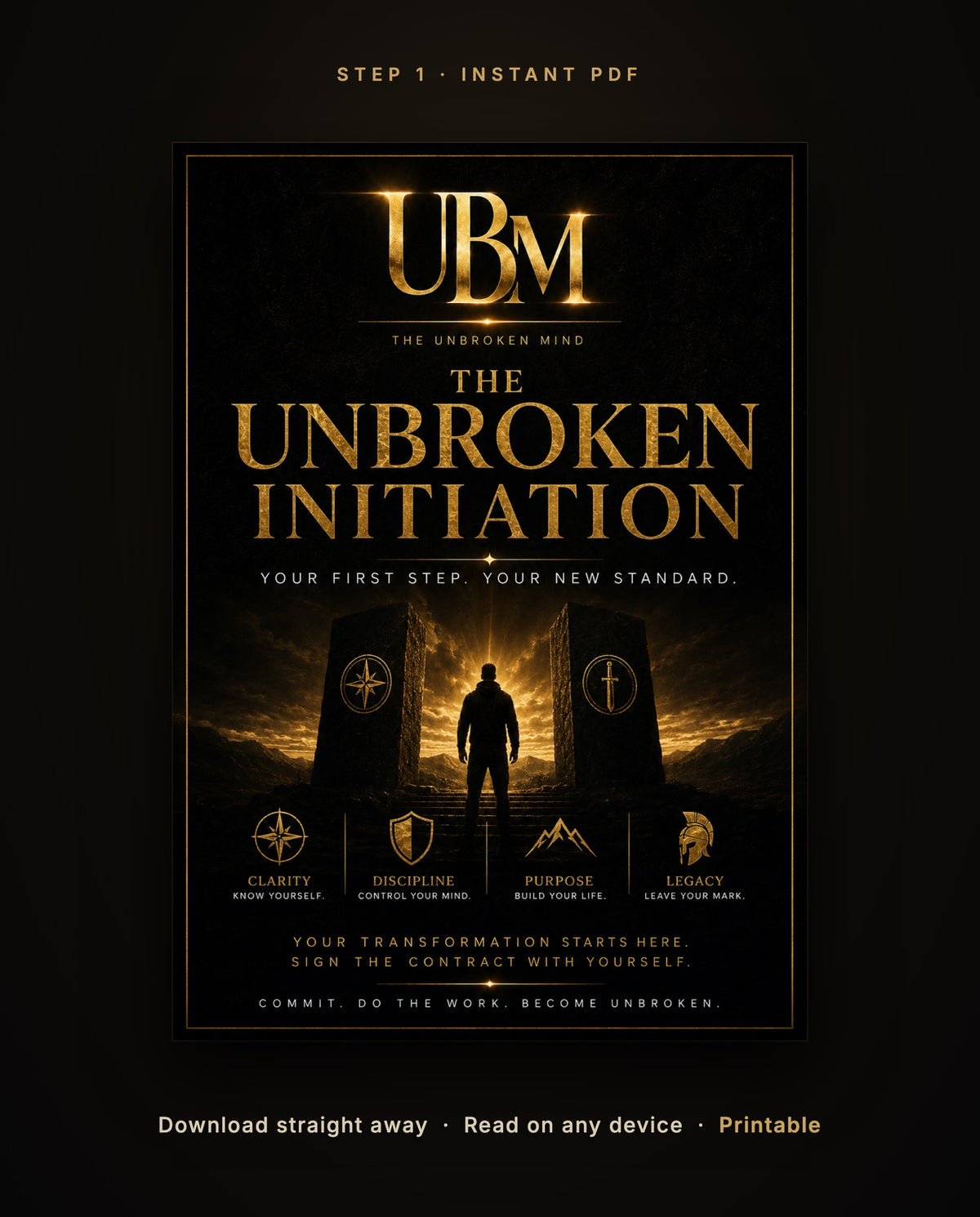 Cover of The Unbroken Initiation, Step 1, an instant PDF you can download straight away, read on any device and print