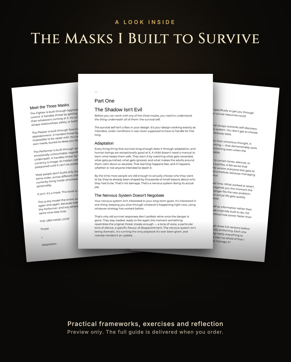 A look inside The Masks I Built to Survive: meet the three masks and Part One, The Shadow Isn't Evil, preview only