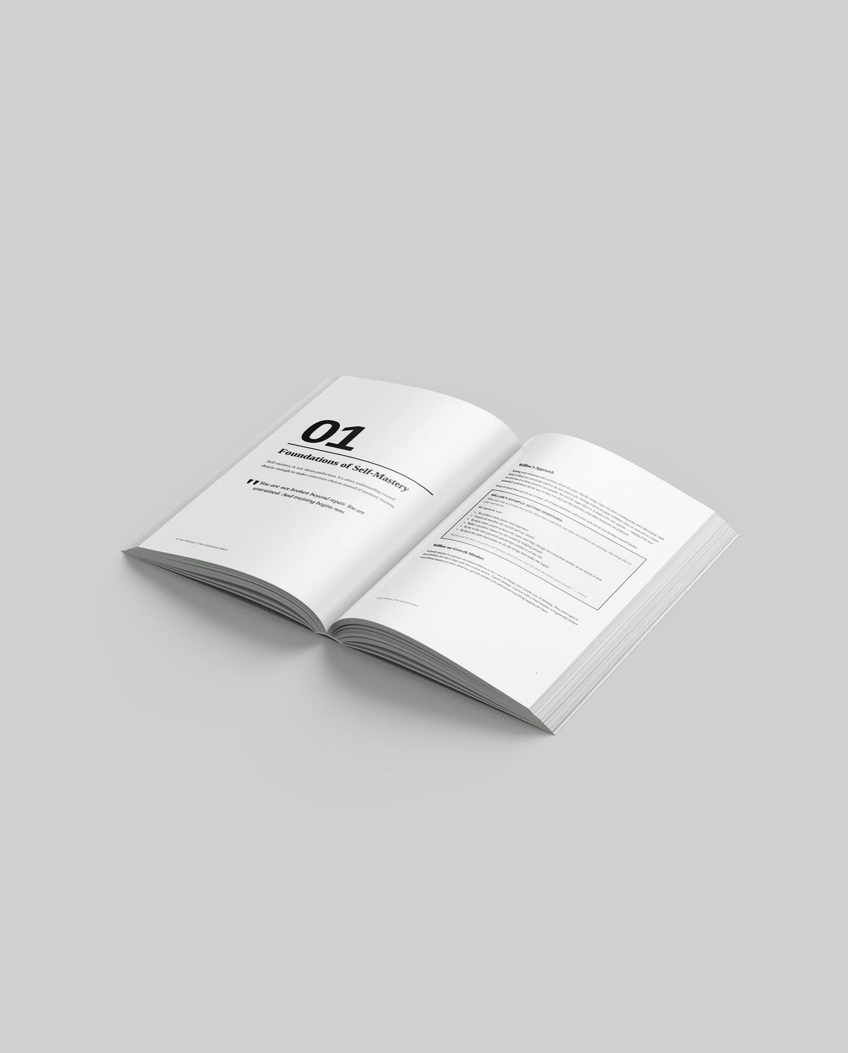The printed book open to Module 01, Foundations of Self-Mastery